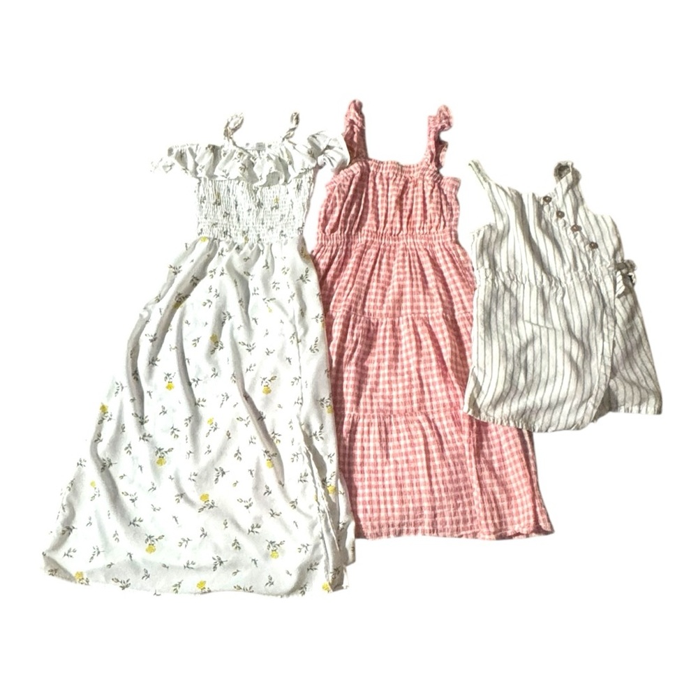 Girls Tweens Summer Dress Romper Bundle Set of 3 Size 10 12  Floral Linen Plaid